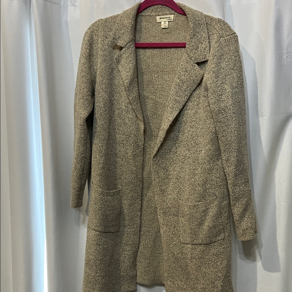 monteau Textured Beige Longline Blazer Cardigan